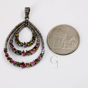 Beautiful Multi Tourmaline Designer Pendant Rosecut Pave Diamond Pendant 925 Sterling Silver Handmade Finish Diamond Charms Necklace Pendant