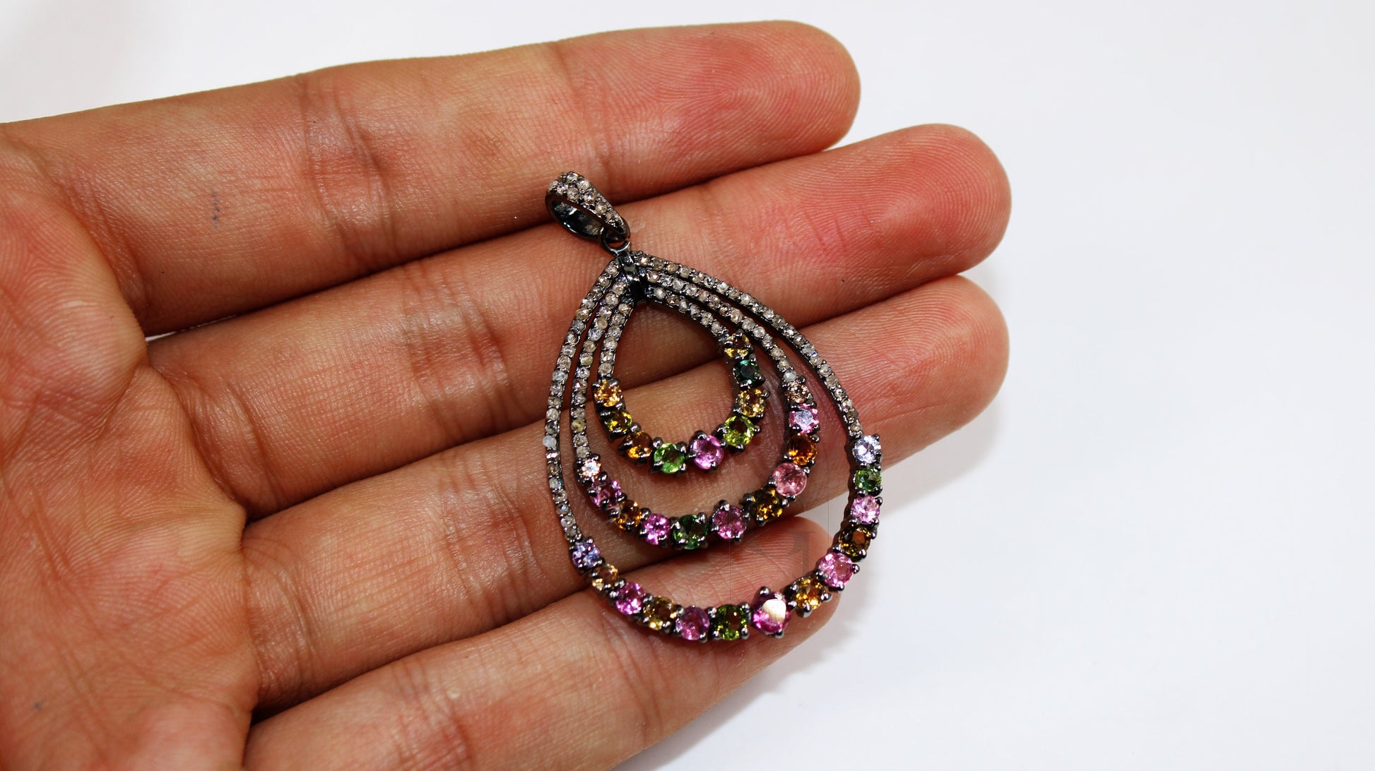 Beautiful Multi Tourmaline Designer Pendant Rosecut Pave Diamond Pendant 925 Sterling Silver Handmade Finish Diamond Charms Necklace Pendant