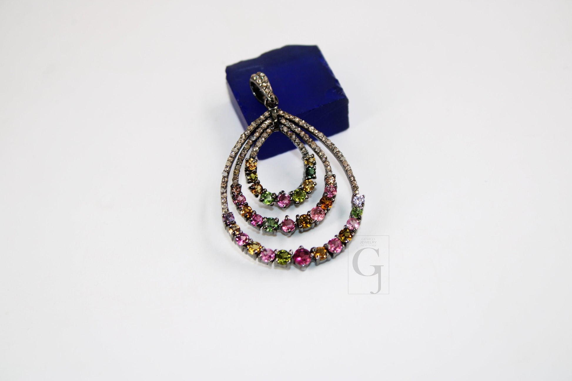 Beautiful Multi Tourmaline Designer Pendant Rosecut Pave Diamond Pendant 925 Sterling Silver Handmade Finish Diamond Charms Necklace Pendant