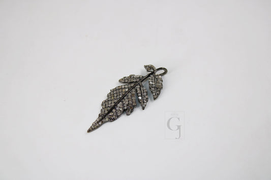 Beautiful Designer Leaf Pendant Rosecut Pave Diamond Pendant 925 Sterling Silver Handmade Finish Diamond Charms Necklace Pendant