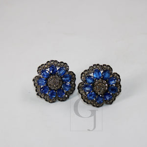 Flower design kayite earring stud tops Pave rosecut diamond 925 sterling silver handmade very beautiful  diamond pave stud earrings