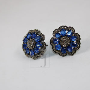 Flower design kayite earring stud tops Pave rosecut diamond 925 sterling silver handmade very beautiful  diamond pave stud earrings