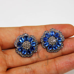 Flower design kayite earring stud tops Pave rosecut diamond 925 sterling silver handmade very beautiful  diamond pave stud earrings