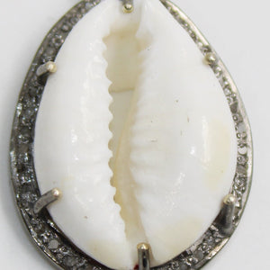 Beautiful Designer Cowrie Designer Rosecut Pave Diamond Connector 925 Sterling Silver Oxidised Handmade Diamond Charm Pendant