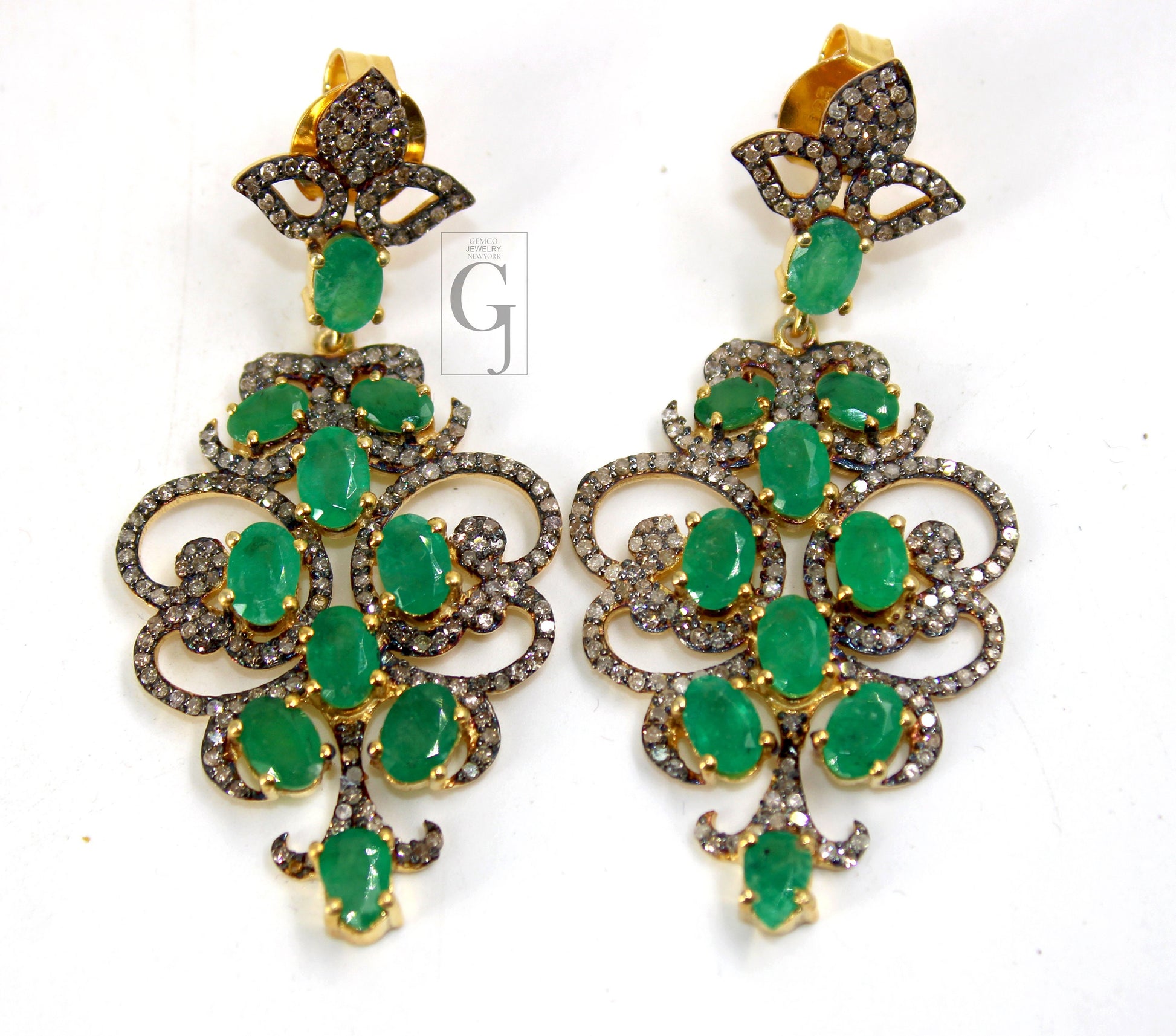 Beautiful 14k gold vermeil emerald earring Rosecut pave diamond earrings 925 sterling silver handmade silver finish diamond earrings