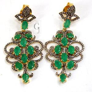 Beautiful 14k gold vermeil emerald earring Rosecut pave diamond earrings 925 sterling silver handmade silver finish diamond earrings