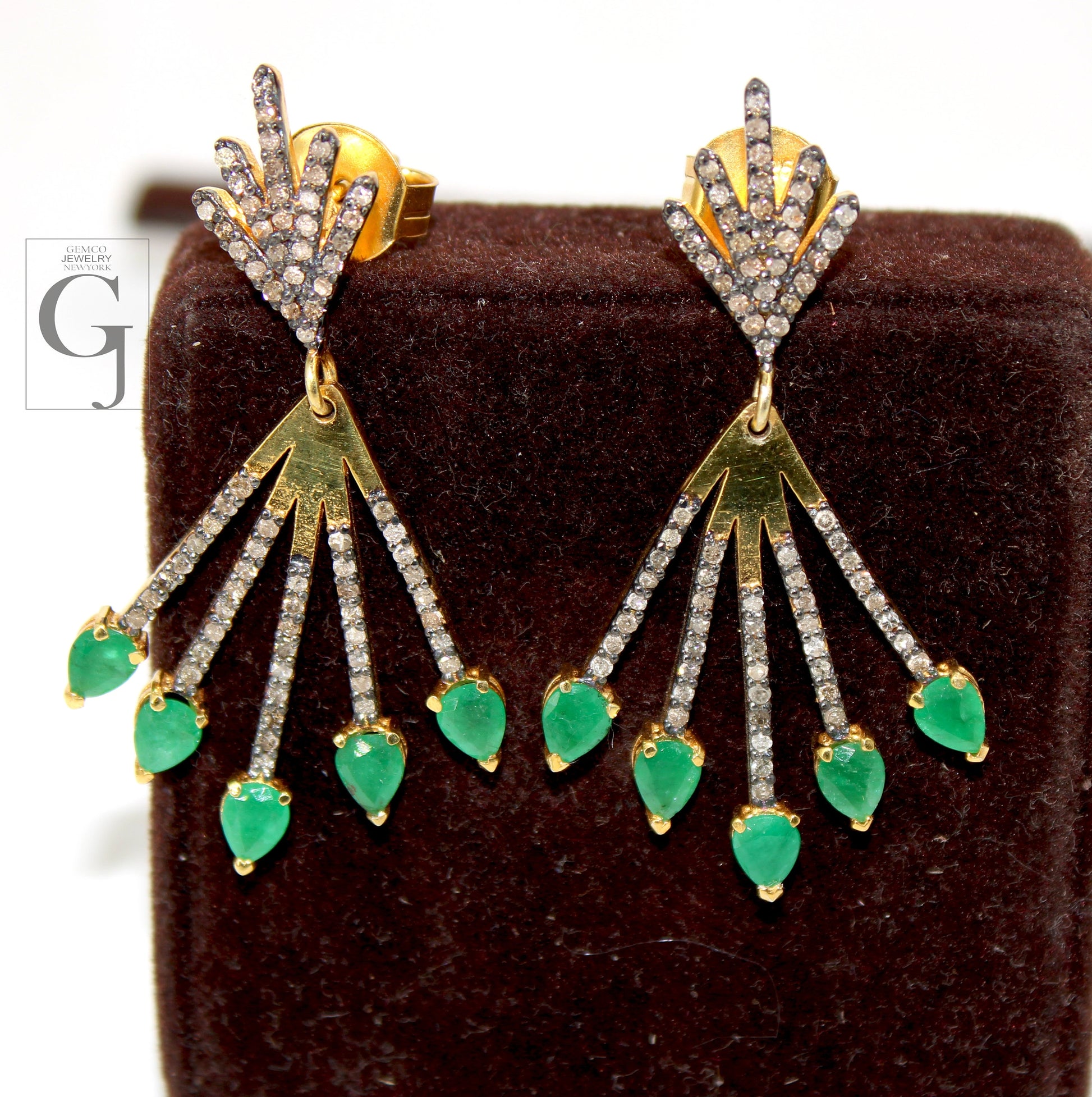 Very Beautiful 14k gold emerald earring Rosecut pave diamond earrings 925 sterling silver handmade silver finish diamond earrings