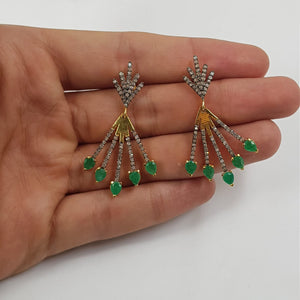 Very Beautiful 14k gold emerald earring Rosecut pave diamond earrings 925 sterling silver handmade silver finish diamond earrings