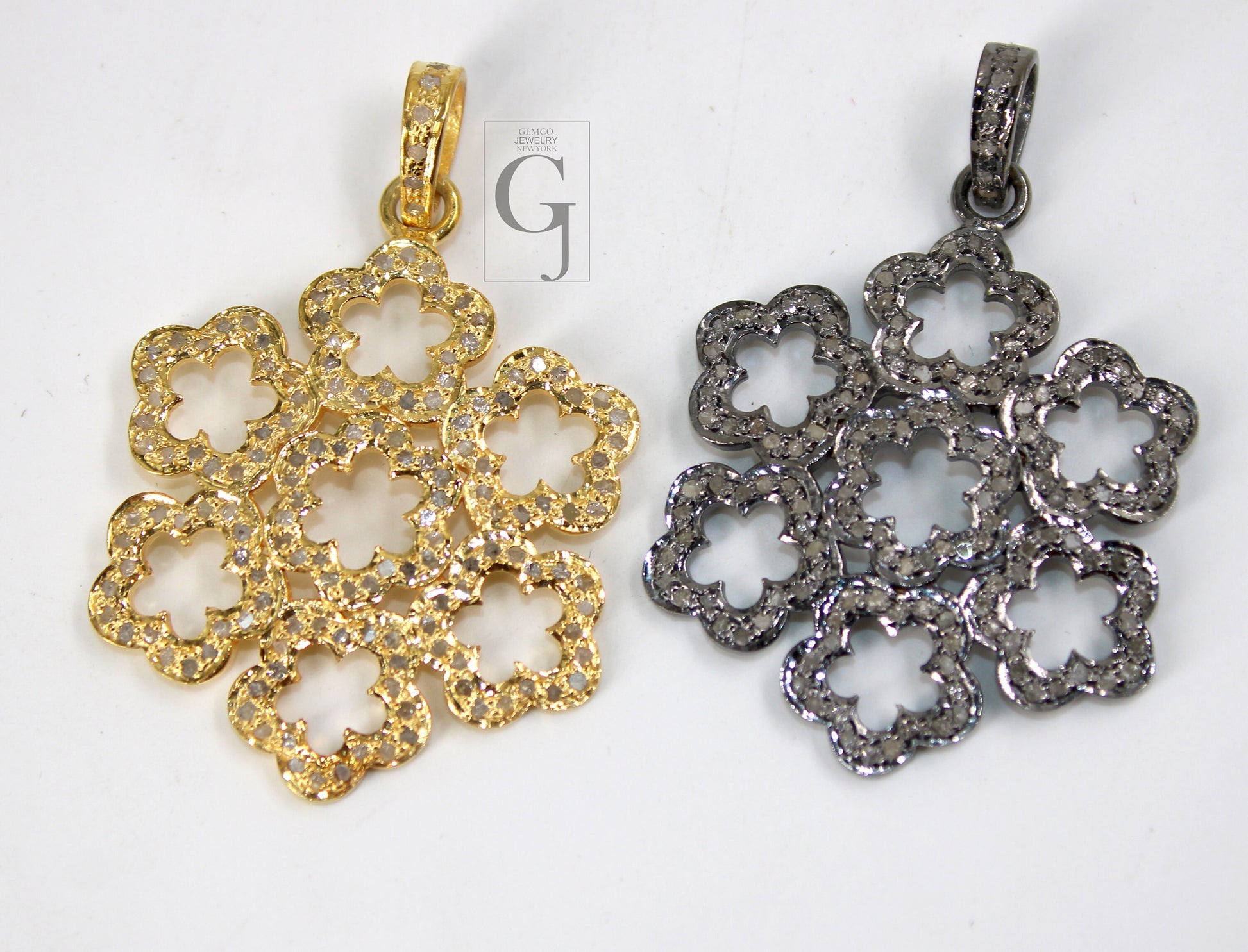 Very beautiful flower designer pendant Rosecut pave diamond pendant 925 sterling silver handmade finish diamond charms necklace pendant