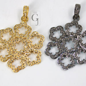 Very beautiful flower designer pendant Rosecut pave diamond pendant 925 sterling silver handmade finish diamond charms necklace pendant