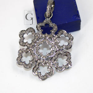 Very beautiful flower designer pendant Rosecut pave diamond pendant 925 sterling silver handmade finish diamond charms necklace pendant