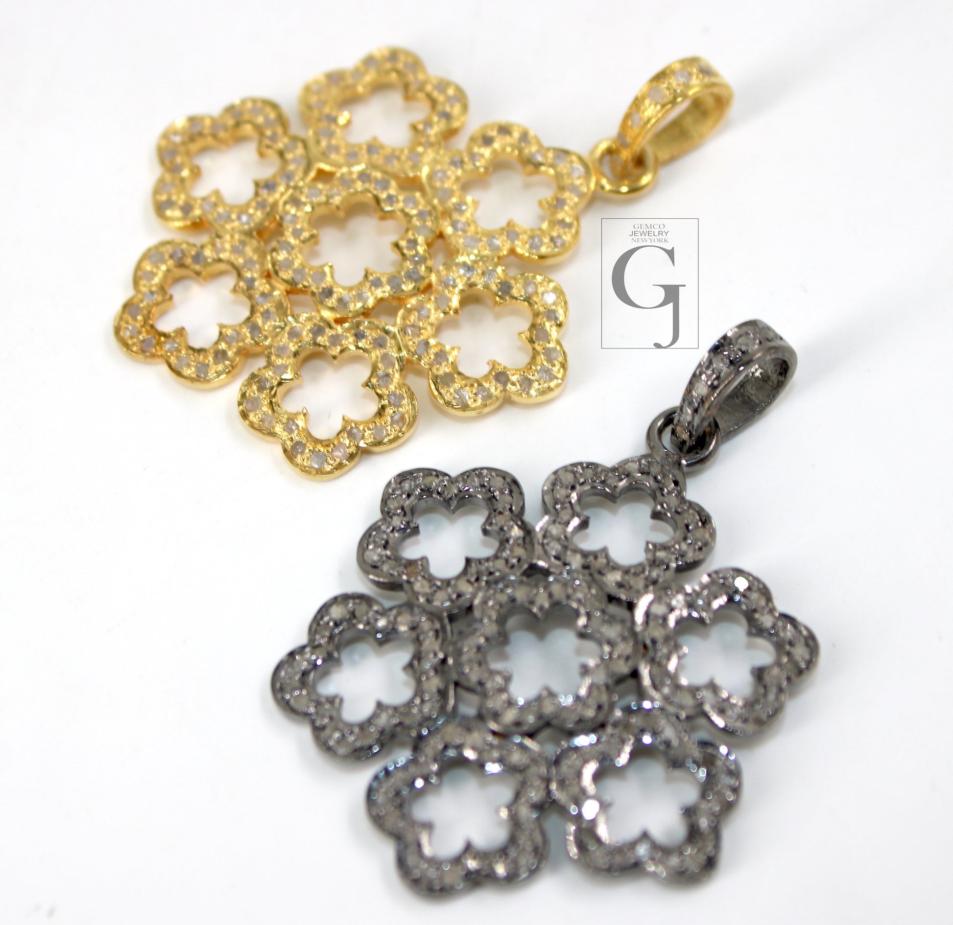 Very beautiful flower designer pendant Rosecut pave diamond pendant 925 sterling silver handmade finish diamond charms necklace pendant