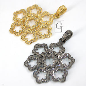Very beautiful flower designer pendant Rosecut pave diamond pendant 925 sterling silver handmade finish diamond charms necklace pendant