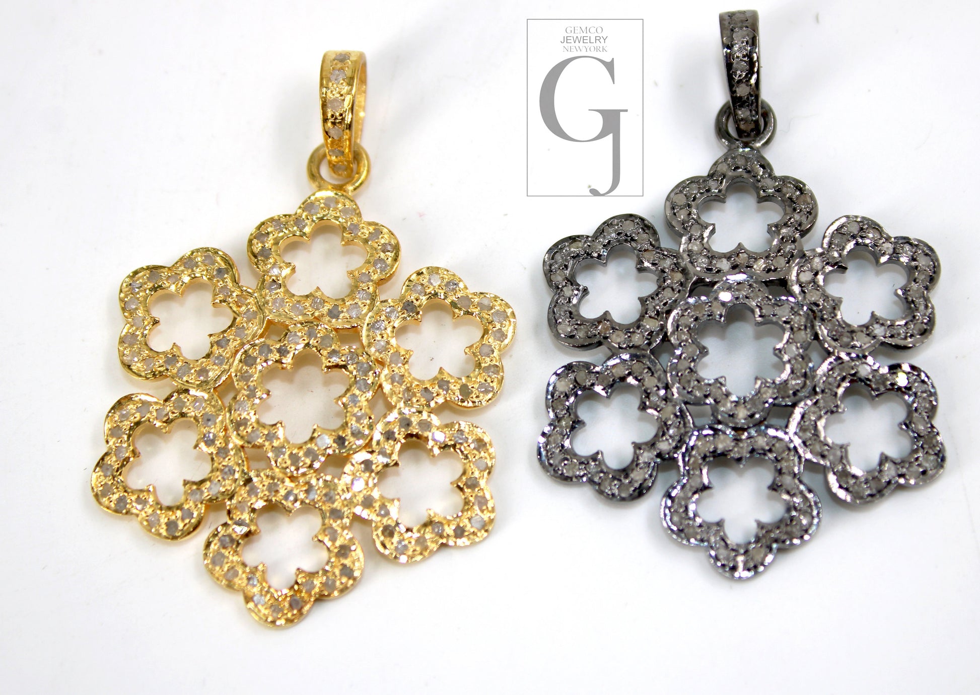 Very beautiful flower designer pendant Rosecut pave diamond pendant 925 sterling silver handmade finish diamond charms necklace pendant
