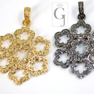 Very beautiful flower designer pendant Rosecut pave diamond pendant 925 sterling silver handmade finish diamond charms necklace pendant