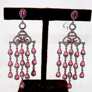 Very Fashionable Natural Tourmaline Stone Designer Earings Rosecut Pave Diamond 925 Sterling Silver Handmade Silver Finish Diamond Earrings