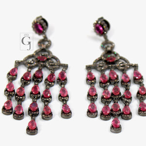 Very Fashionable Natural Tourmaline Stone Designer Earings Rosecut Pave Diamond 925 Sterling Silver Handmade Silver Finish Diamond Earrings