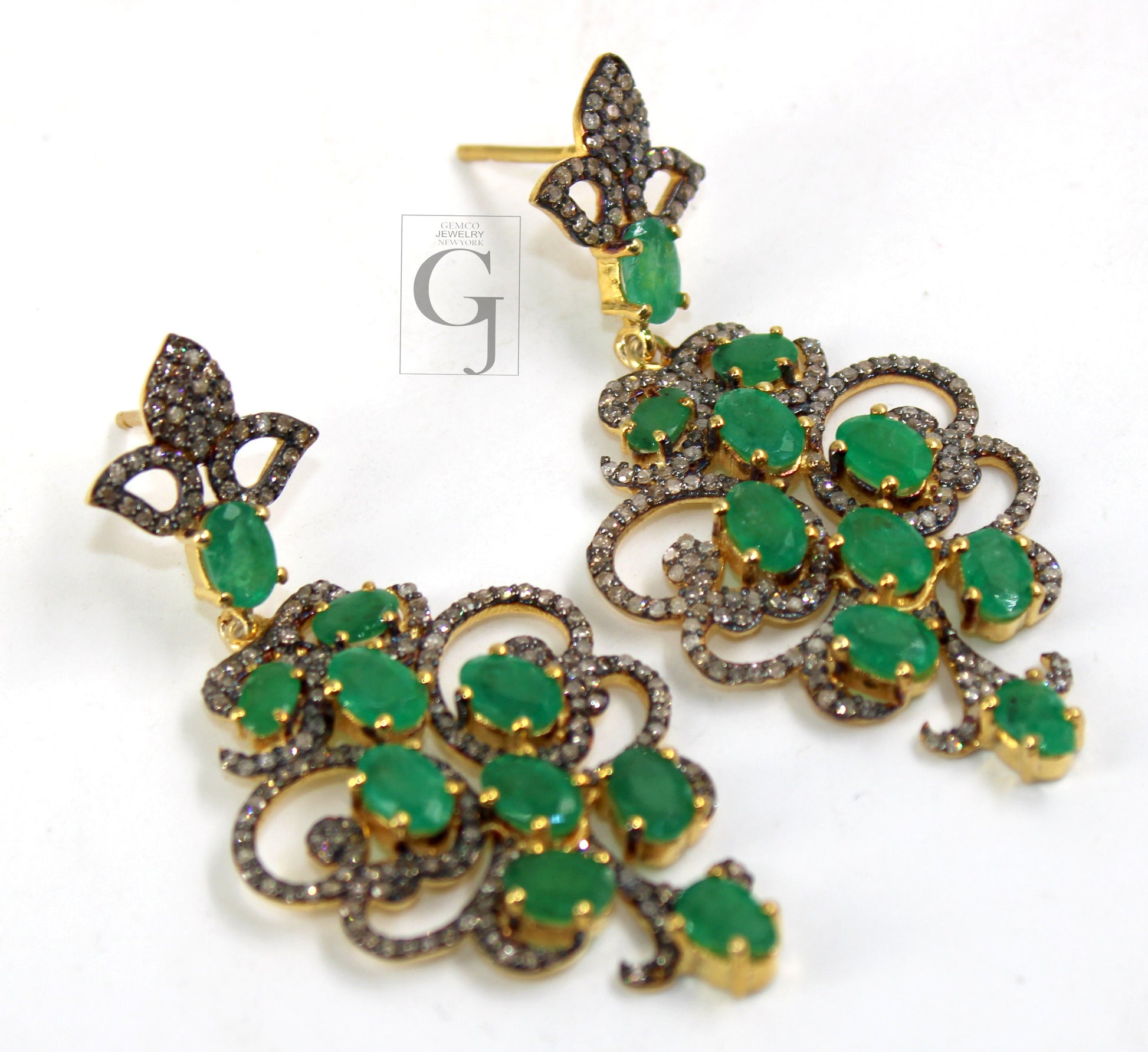 Beautiful 14k gold vermeil emerald earring Rosecut pave diamond earrings 925 sterling silver handmade silver finish diamond earrings