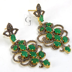 Beautiful 14k gold vermeil emerald earring Rosecut pave diamond earrings 925 sterling silver handmade silver finish diamond earrings