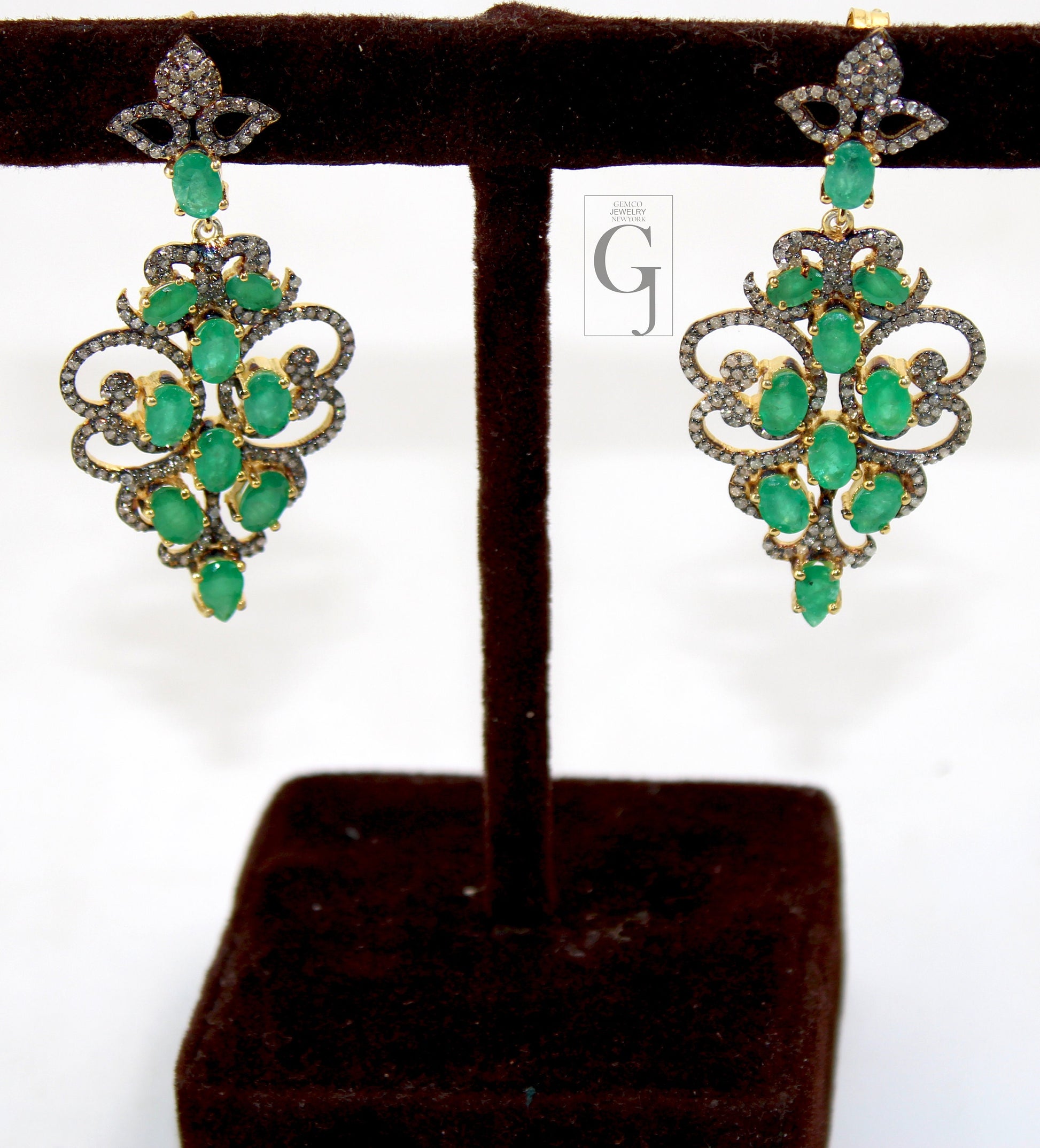 Beautiful 14k gold vermeil emerald earring Rosecut pave diamond earrings 925 sterling silver handmade silver finish diamond earrings