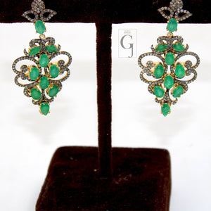 Beautiful 14k gold vermeil emerald earring Rosecut pave diamond earrings 925 sterling silver handmade silver finish diamond earrings