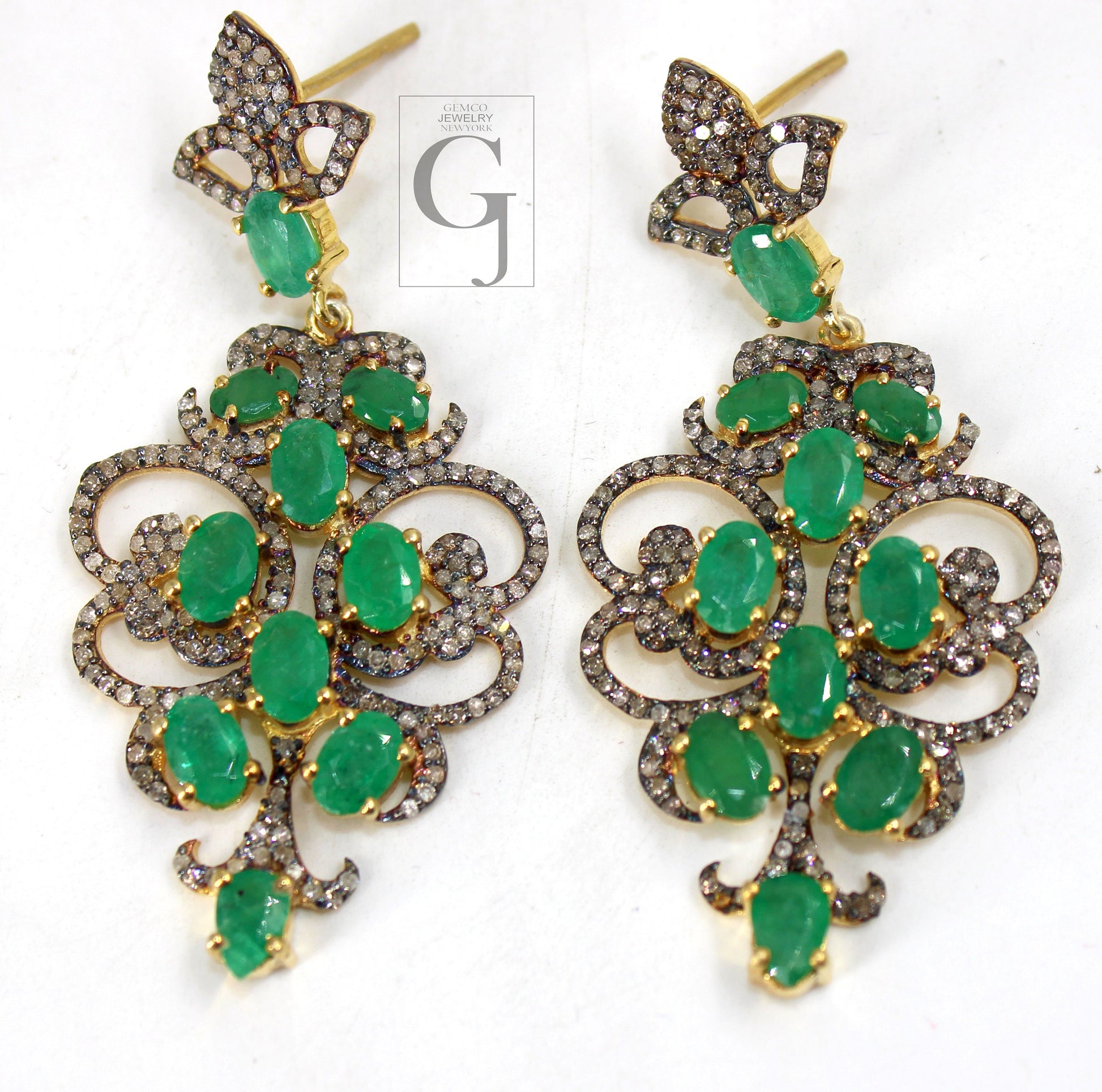 Beautiful 14k gold vermeil emerald earring Rosecut pave diamond earrings 925 sterling silver handmade silver finish diamond earrings