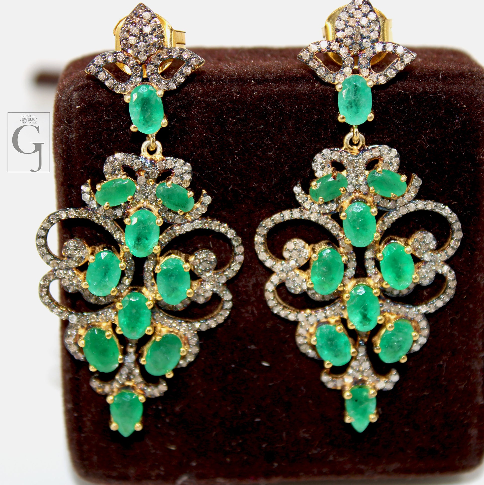 Beautiful 14k gold vermeil emerald earring Rosecut pave diamond earrings 925 sterling silver handmade silver finish diamond earrings