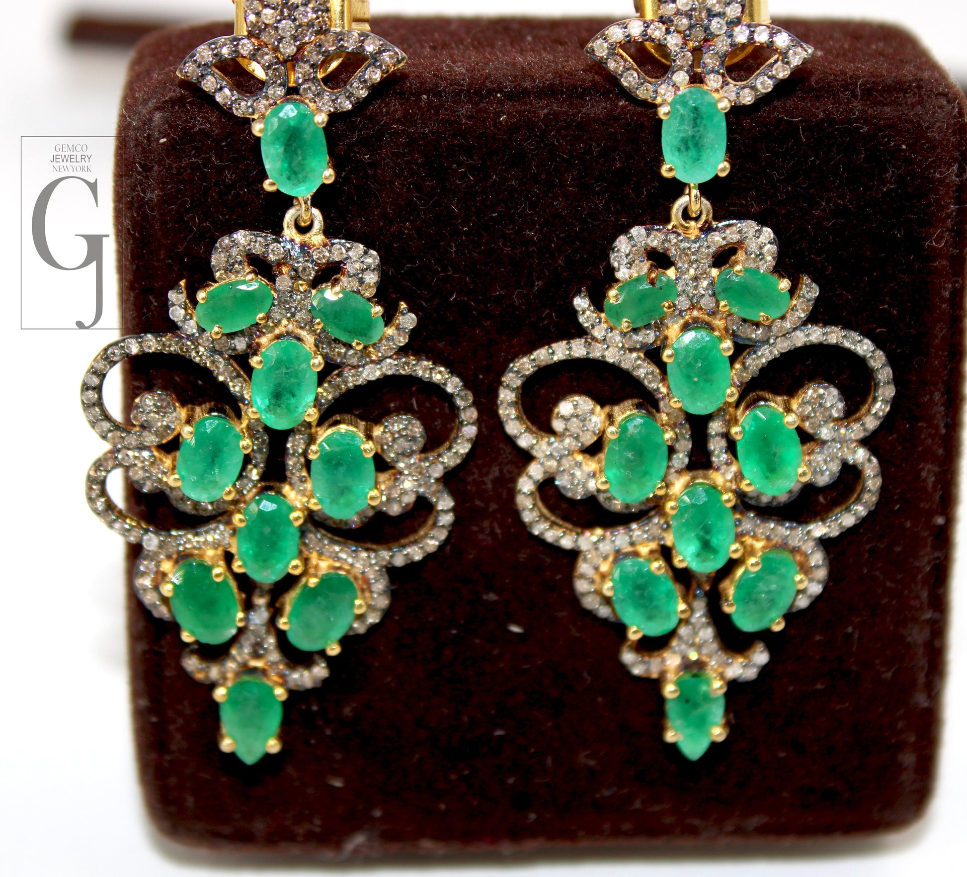 Beautiful 14k gold vermeil emerald earring Rosecut pave diamond earrings 925 sterling silver handmade silver finish diamond earrings