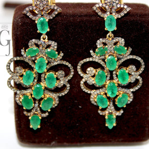 Beautiful 14k gold vermeil emerald earring Rosecut pave diamond earrings 925 sterling silver handmade silver finish diamond earrings