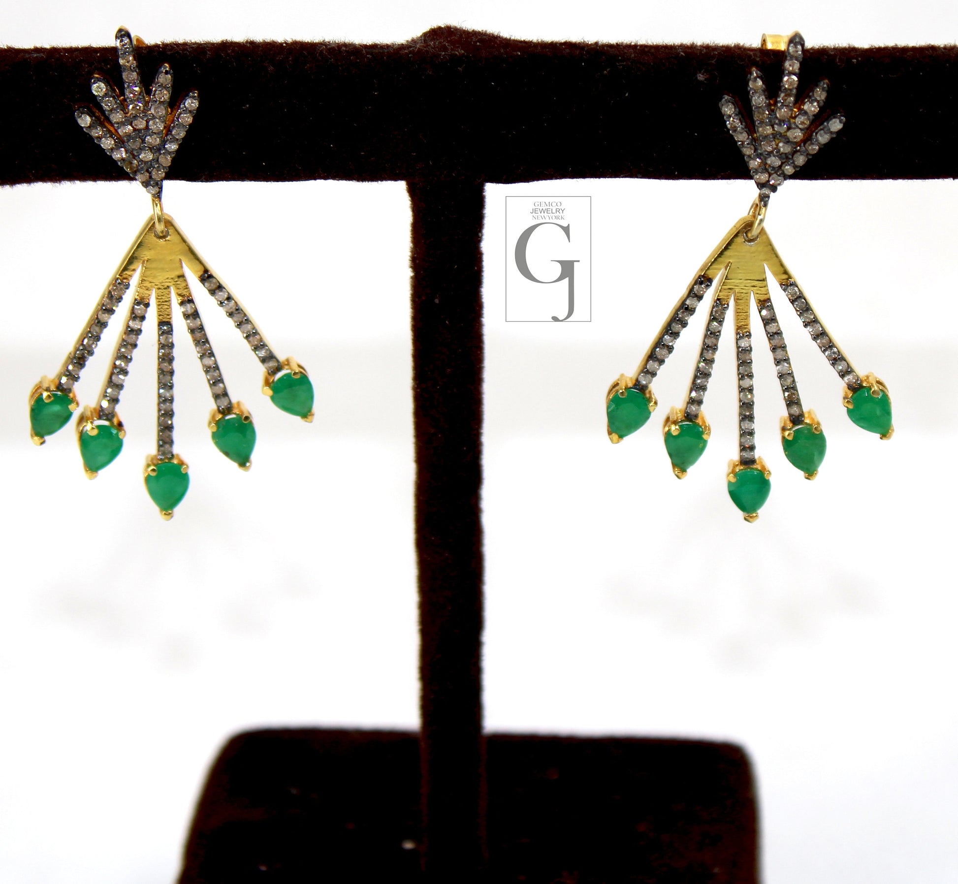 Very Beautiful 14k gold emerald earring Rosecut pave diamond earrings 925 sterling silver handmade silver finish diamond earrings