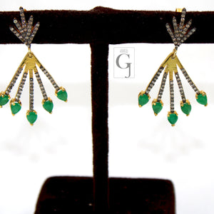 Very Beautiful 14k gold emerald earring Rosecut pave diamond earrings 925 sterling silver handmade silver finish diamond earrings