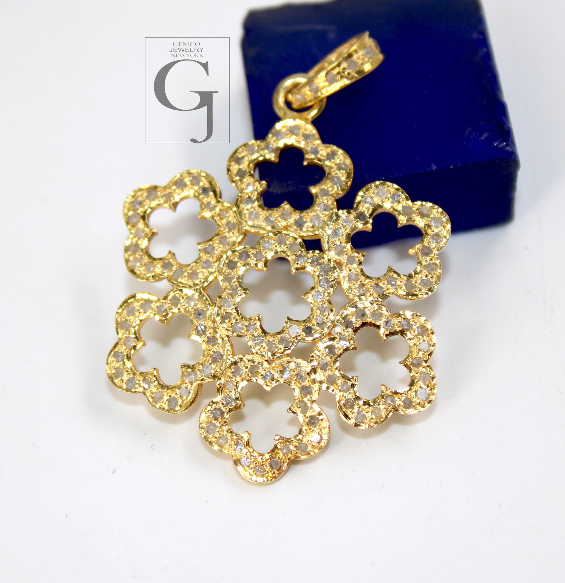 Very beautiful flower designer pendant Rosecut pave diamond pendant 925 sterling silver handmade finish diamond charms necklace pendant