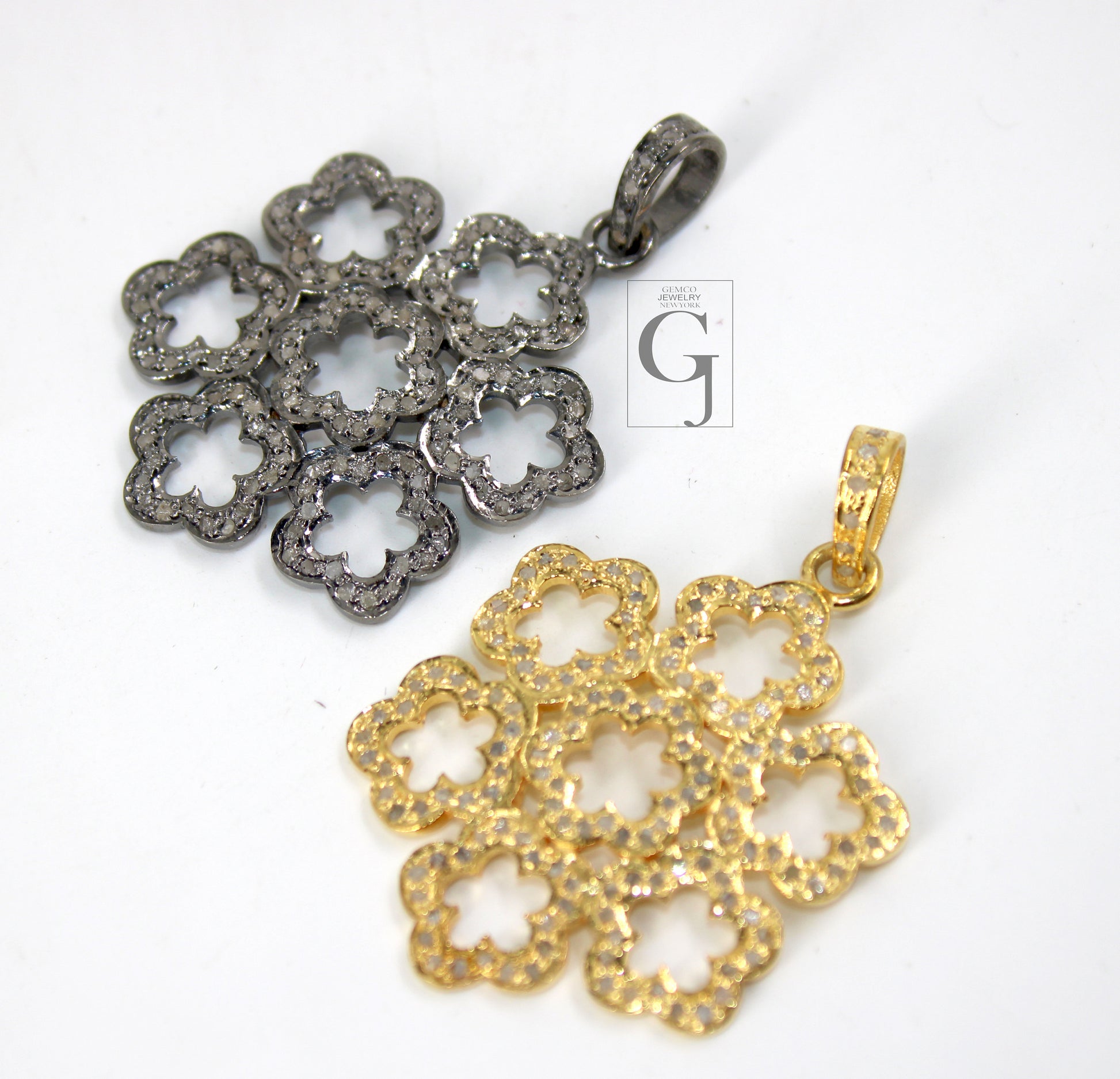 Very beautiful flower designer pendant Rosecut pave diamond pendant 925 sterling silver handmade finish diamond charms necklace pendant