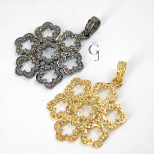 Very beautiful flower designer pendant Rosecut pave diamond pendant 925 sterling silver handmade finish diamond charms necklace pendant