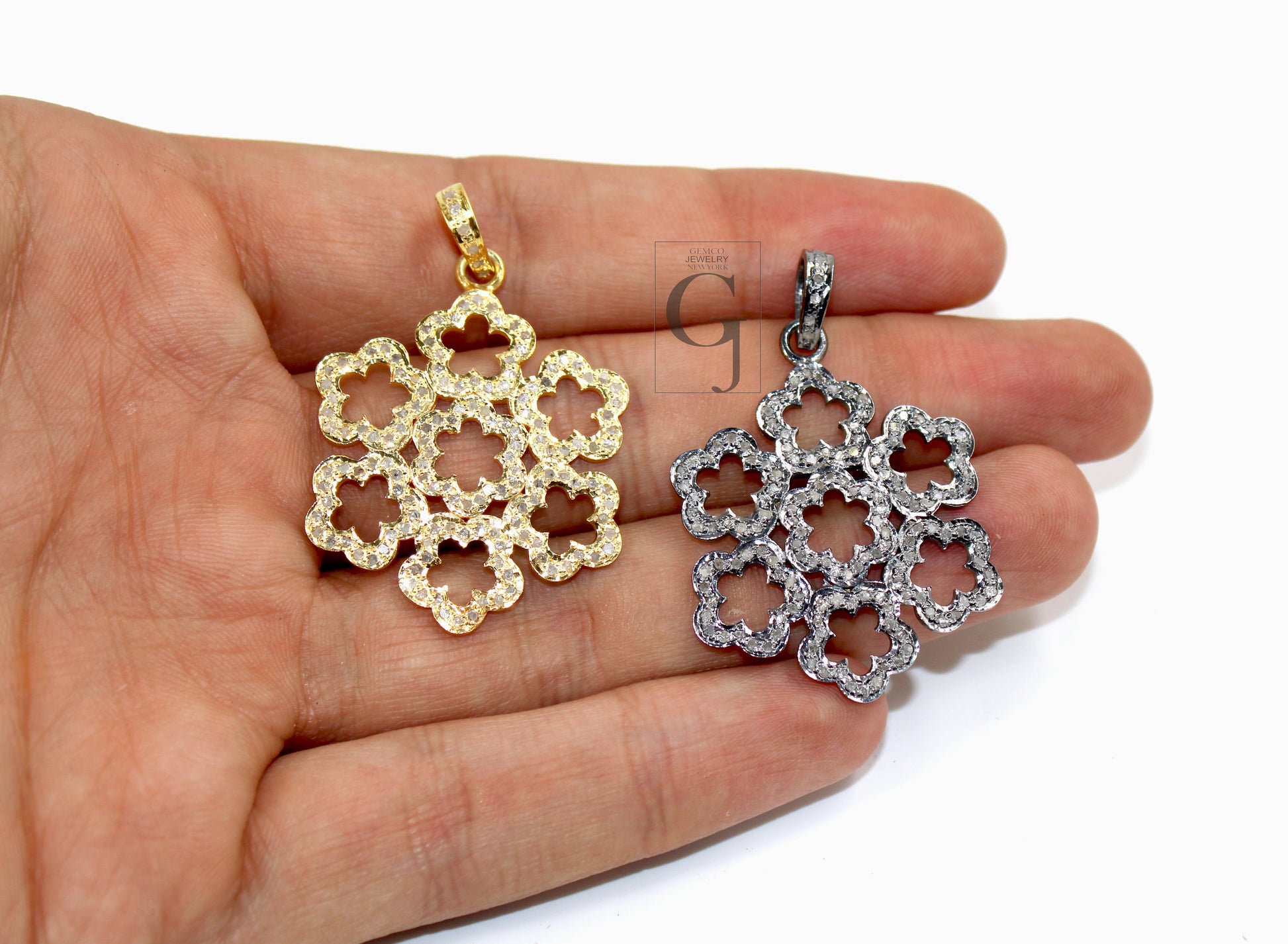 Very beautiful flower designer pendant Rosecut pave diamond pendant 925 sterling silver handmade finish diamond charms necklace pendant