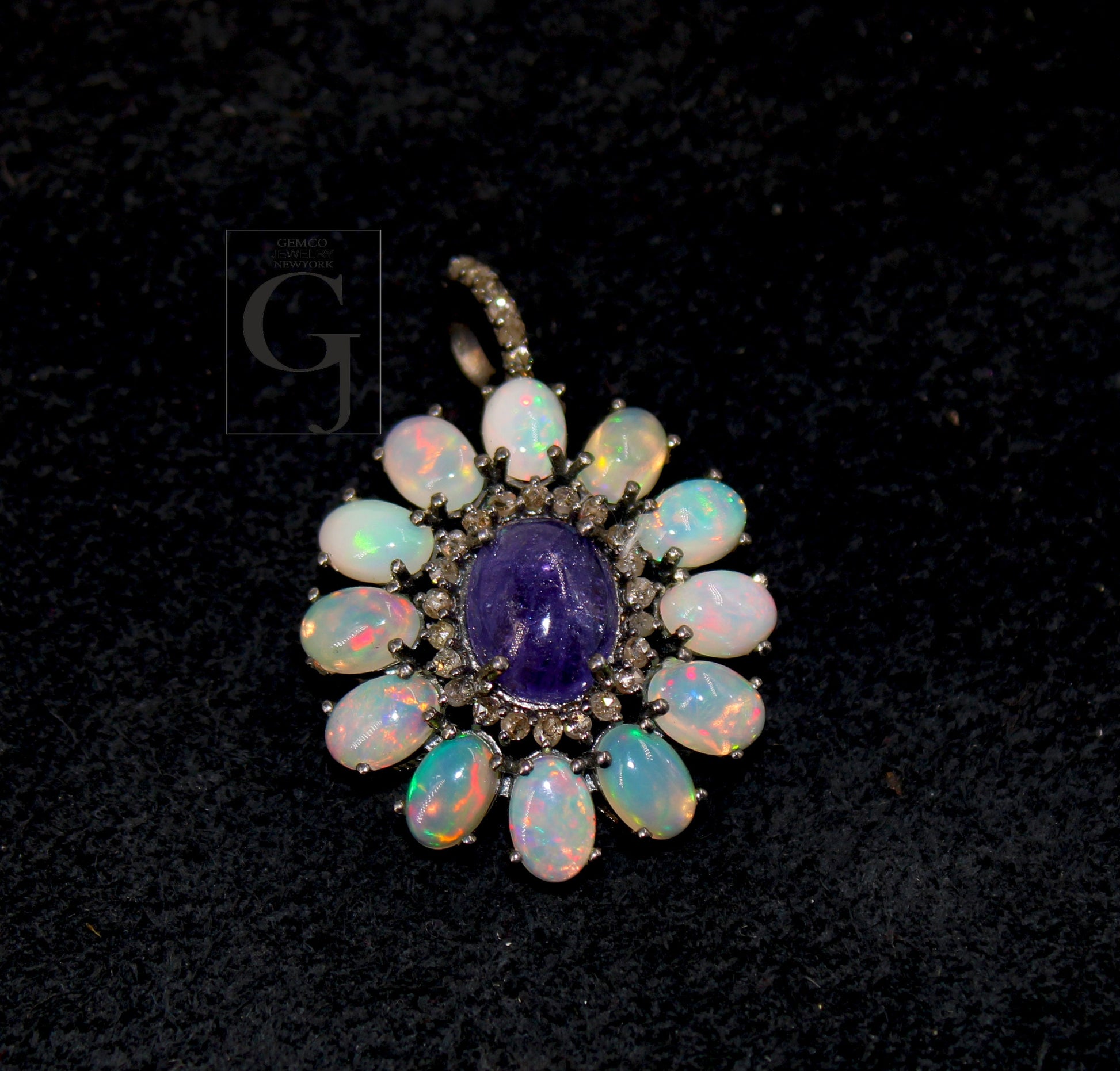 Beautiful Opal Tanzanite Pendant Designer Rosecut Pave Diamond Pendant 925 Sterling Silver Handmade Finish Diamond Charms Necklace Pendant