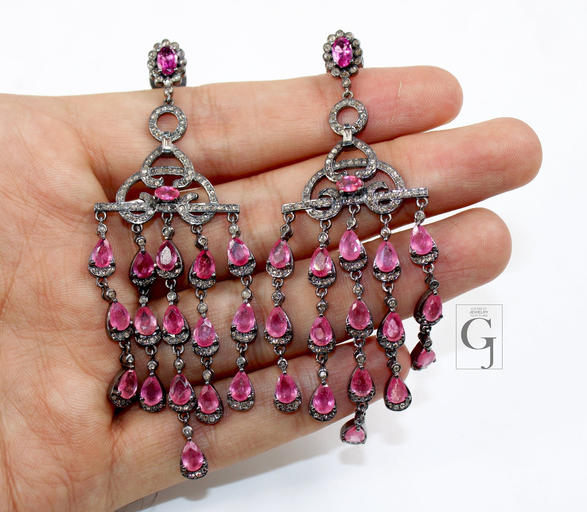 Very Fashionable Natural Tourmaline Stone Designer Earings Rosecut Pave Diamond 925 Sterling Silver Handmade Silver Finish Diamond Earrings