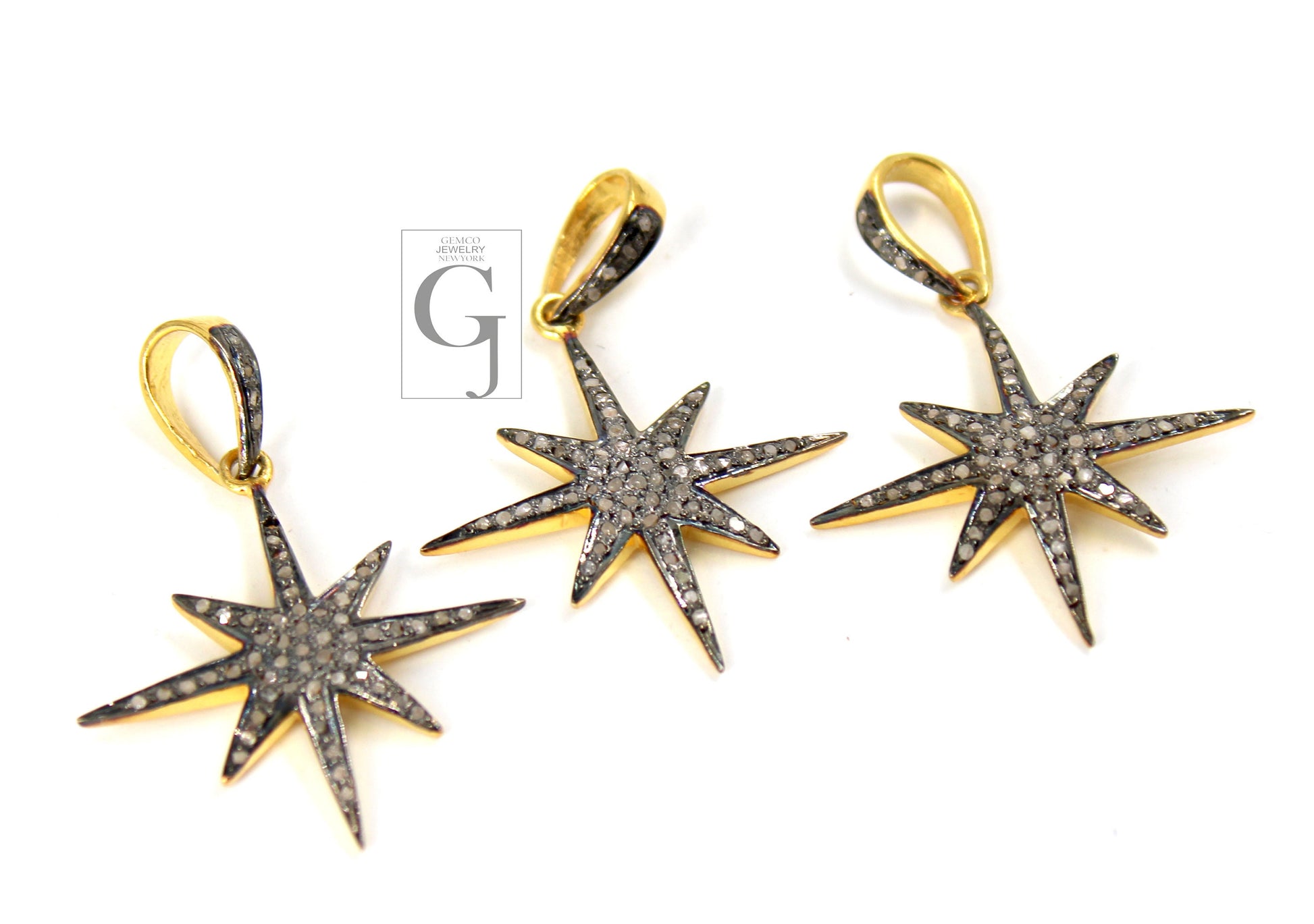 Star burst design Rosecut pave diamond pendant 925 sterling silver handmade finish beautiful diamond pendant jewelry