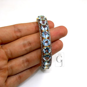 Rosecut pave diamond bangle bracelet 925 sterling silver handmade finish blue topaz stone diamond bangle bracelet