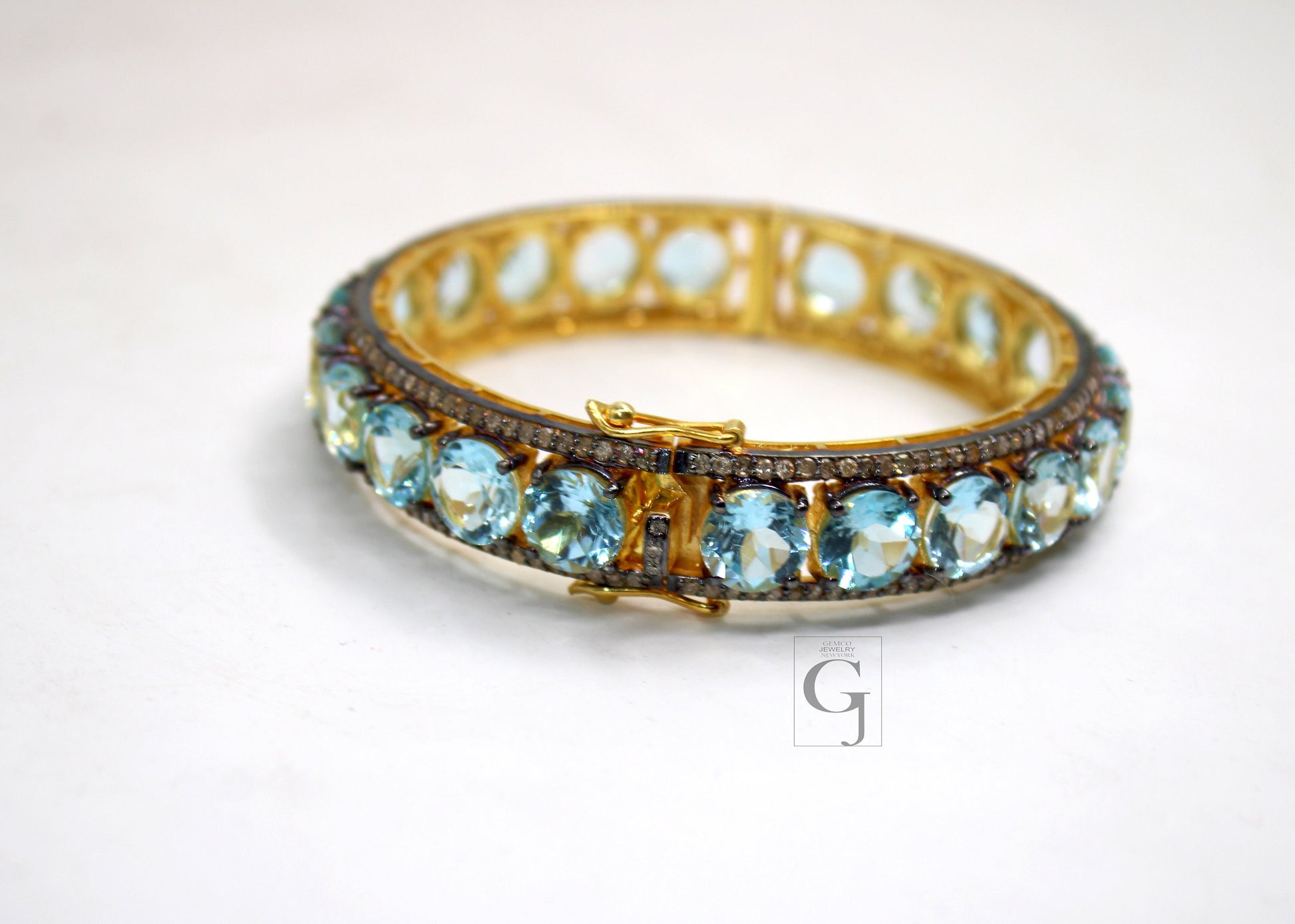 Rosecut pave diamond bangle bracelet 925 sterling silver handmade finish blue topaz stone diamond bangle bracelet