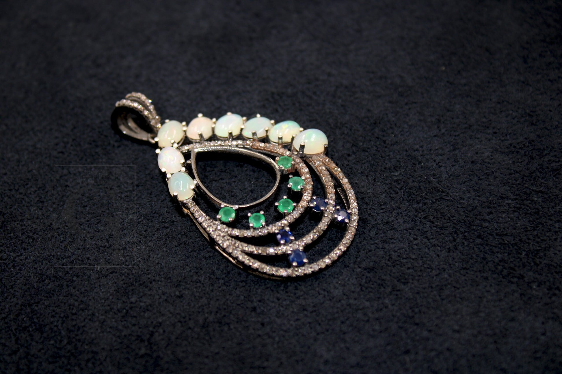 Beautiful Opal, Blue Sapphire, Emerald, Pendant Rosecut Pave Diamond Pendant Silver Handmade Finish Diamond Charms Necklace Pendant