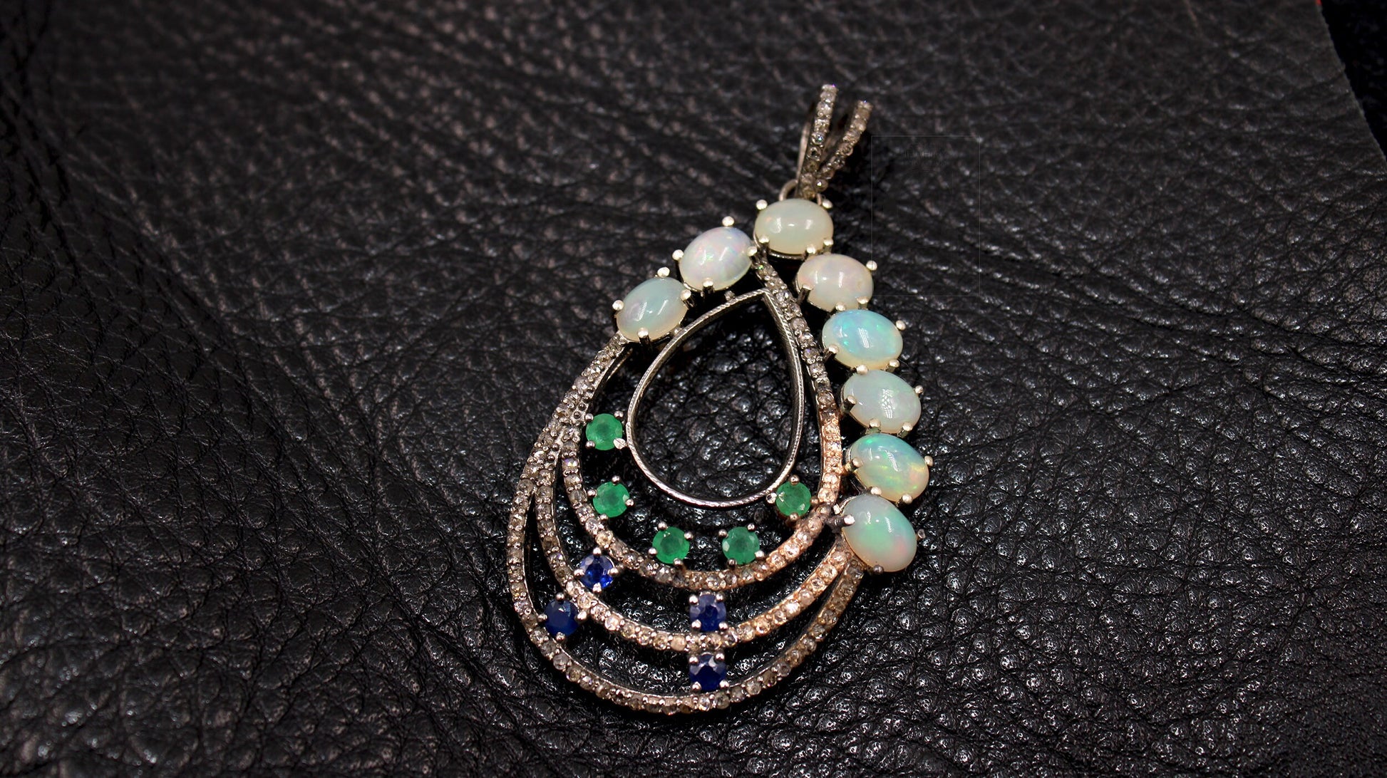 Beautiful Opal, Blue Sapphire, Emerald, Pendant Rosecut Pave Diamond Pendant Silver Handmade Finish Diamond Charms Necklace Pendant
