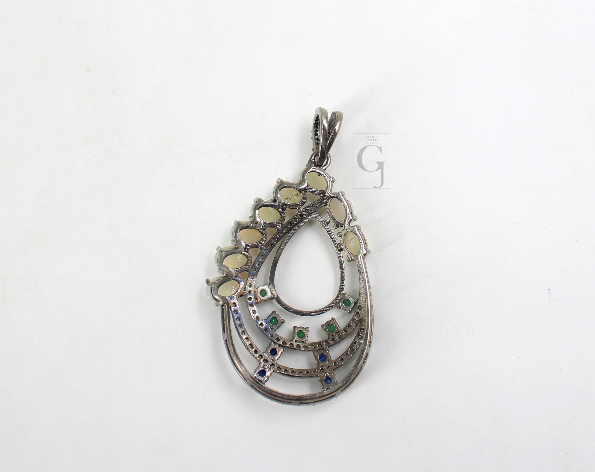 Beautiful Opal, Blue Sapphire, Emerald, Pendant Rosecut Pave Diamond Pendant Silver Handmade Finish Diamond Charms Necklace Pendant