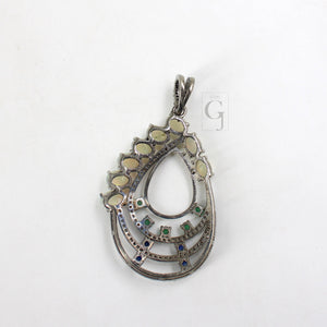 Beautiful Opal, Blue Sapphire, Emerald, Pendant Rosecut Pave Diamond Pendant Silver Handmade Finish Diamond Charms Necklace Pendant