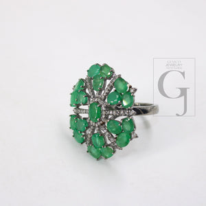 Beautiful Snowflake Designer Emerald Ring Designer Rosecut Pave Diamond Rings 925 Sterling Silver Handmade Silver Finish Diamond Ring