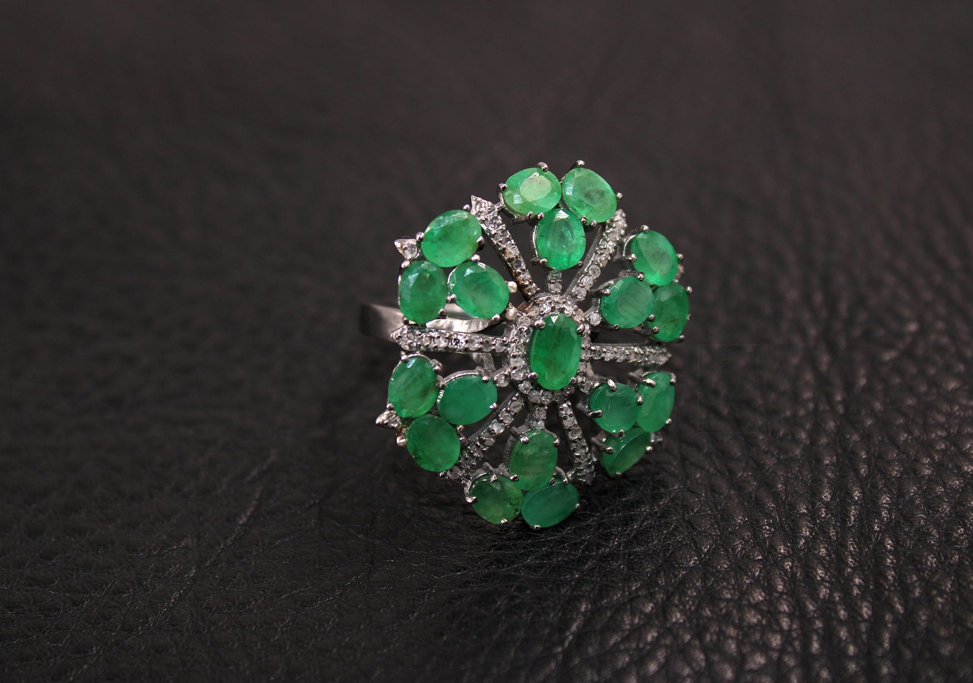 Beautiful Snowflake Designer Emerald Ring Designer Rosecut Pave Diamond Rings 925 Sterling Silver Handmade Silver Finish Diamond Ring