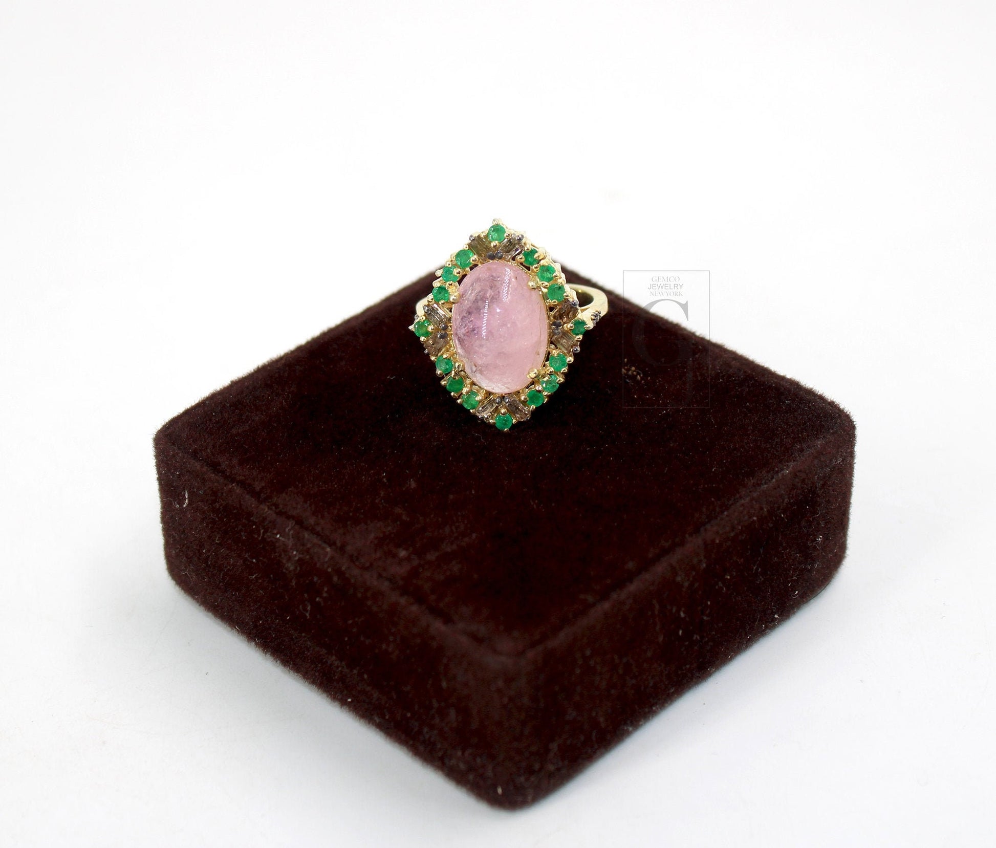 Beautiful 14k Gold Finish Pink Tourmaline Ring Designer Rosecut Pave Diamond Rings 925 Sterling Silver Handmade Silver Finish Diamond Ring