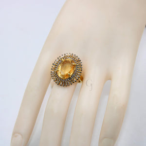 18k Gold Finish Baguette Designer Citrine Ring Rosecut Pave Diamond Rings 925 Sterling Silver Handmade Silver Finish Diamond Ring