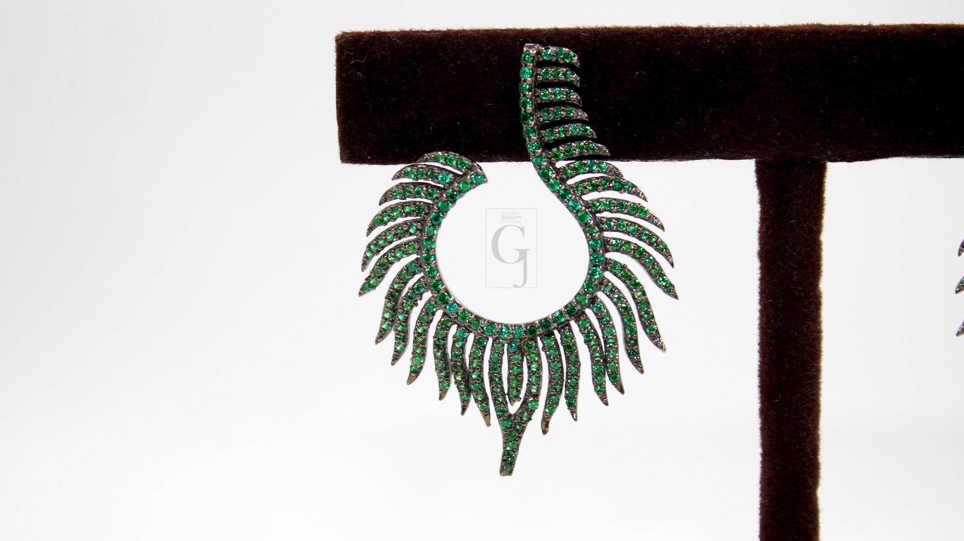 Nature inspired peacock feather style rosecut pave emerald earrings ,antique look sterling silver natural emerald beautiful earrings