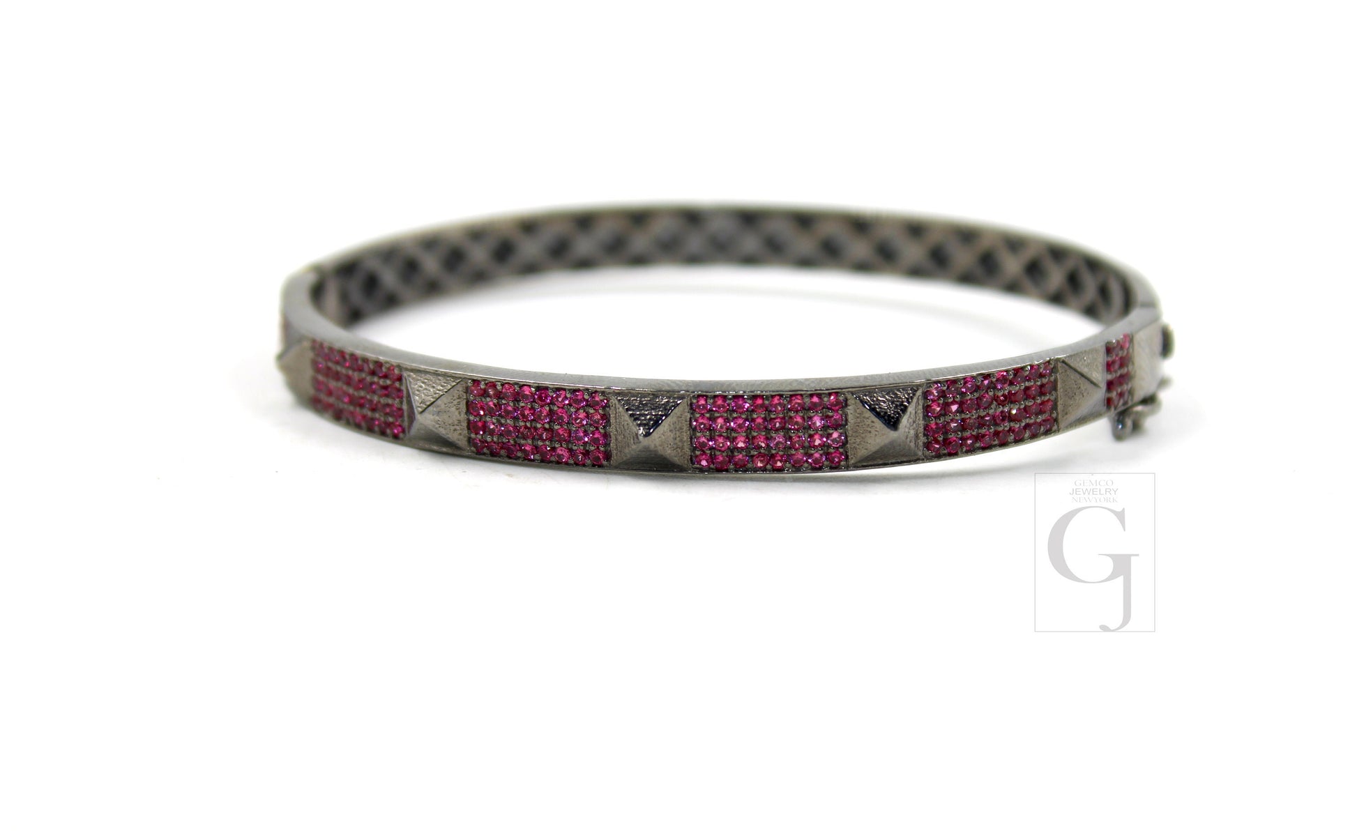 Beautiful Pyramid Bangle Rosecut Pave Pink Sapphire Bangle 925 Sterling Silver Handmade Finish Pink Sapphire Bangle Bracelet